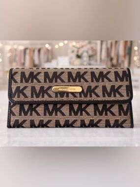 Michael Kors MK Logo Continental   Wallet Brown Black